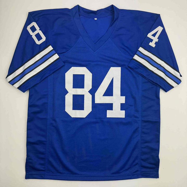 Autographed/Signed Jay Novacek Dallas Blue Football Jersey Beckett BAS COA