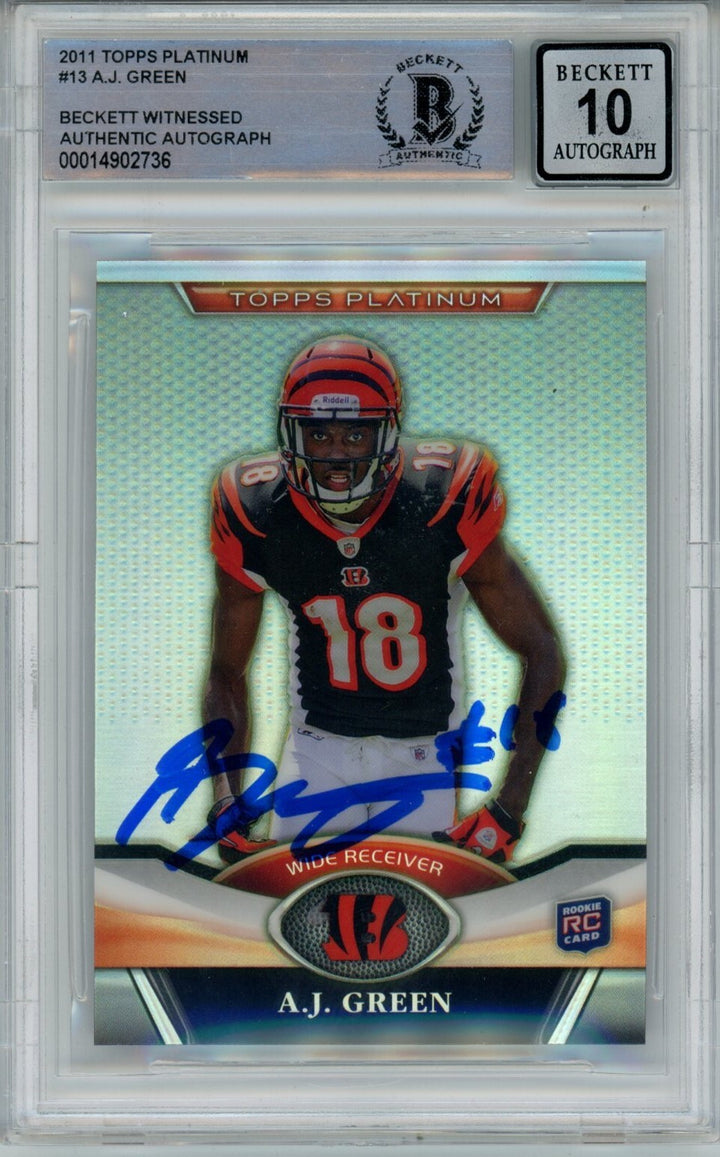 AJ Green Signed Bengals 2011 Topps Platinum #13 Beckett Auto 10 40683