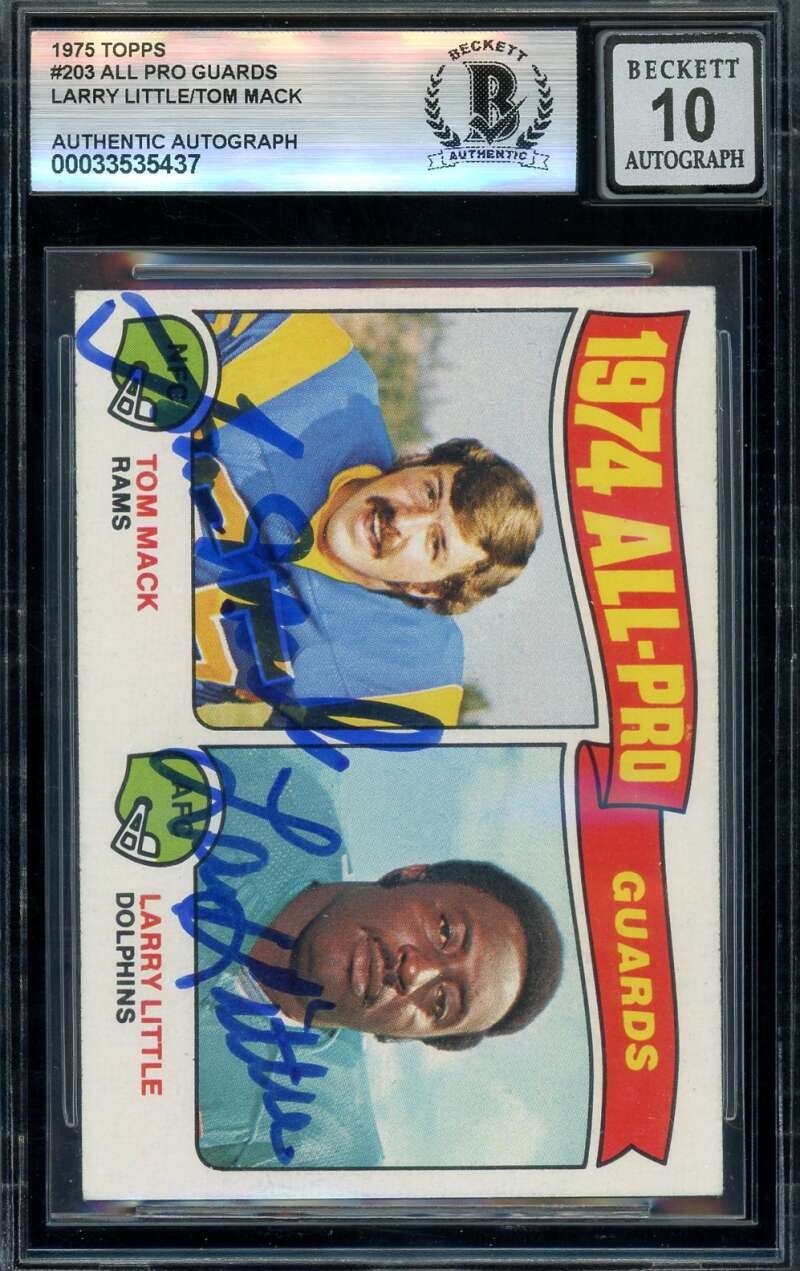 Larry Little Tom Mack Gem Mint 10 Beckett BAS Signed 1975 Topps 1974 All Pro