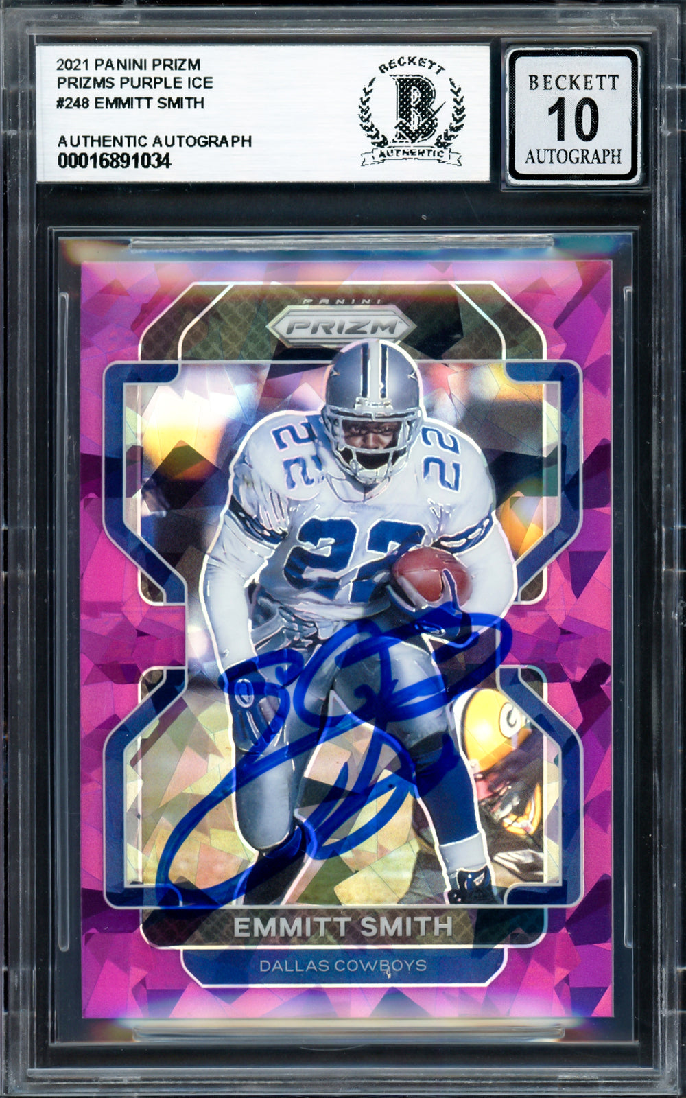 Emmitt Smith Signed 2021 Panini Prizms Purple Ice Card 248 Sig 10 #/225 Beckett