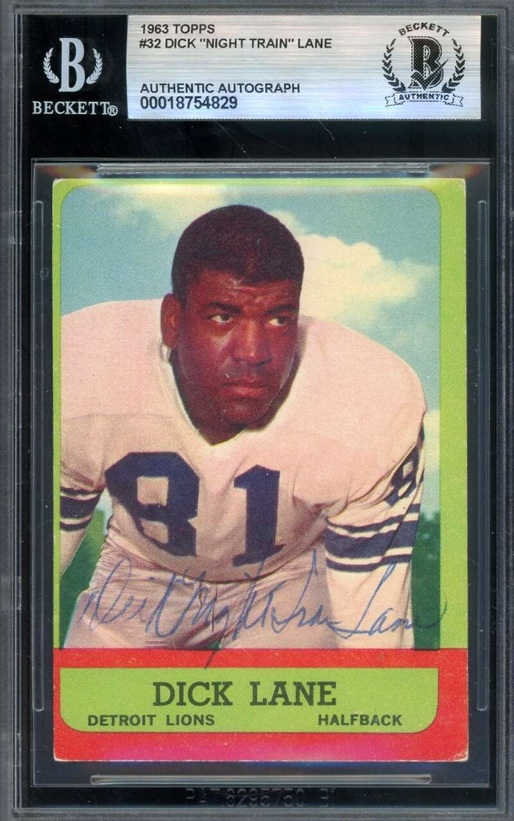 Dick Night Train Lane Beckett BAS Vintage Signed 1963 Topps Autographed Lions