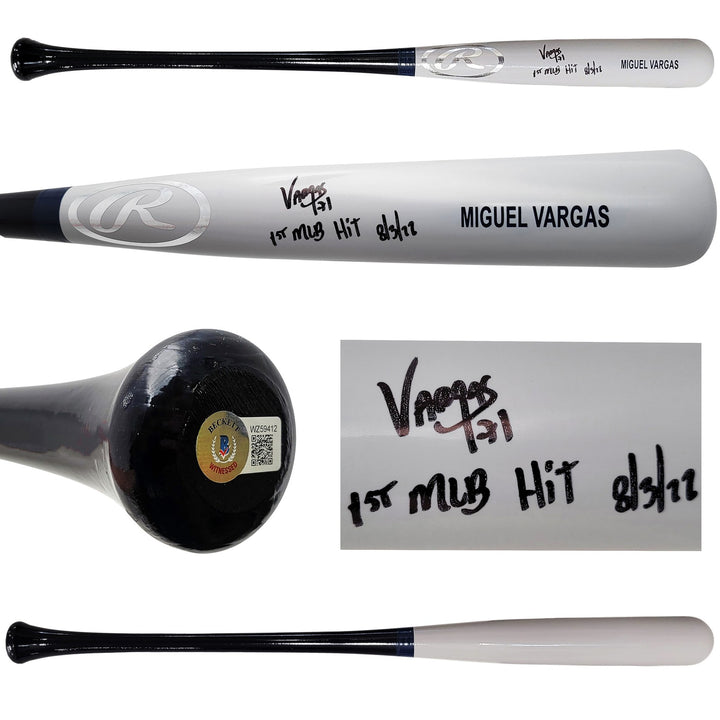 Miguel Vargas Auto Gray Rawlings Game Model Bat Dodgers 1st MLB Hit BAS