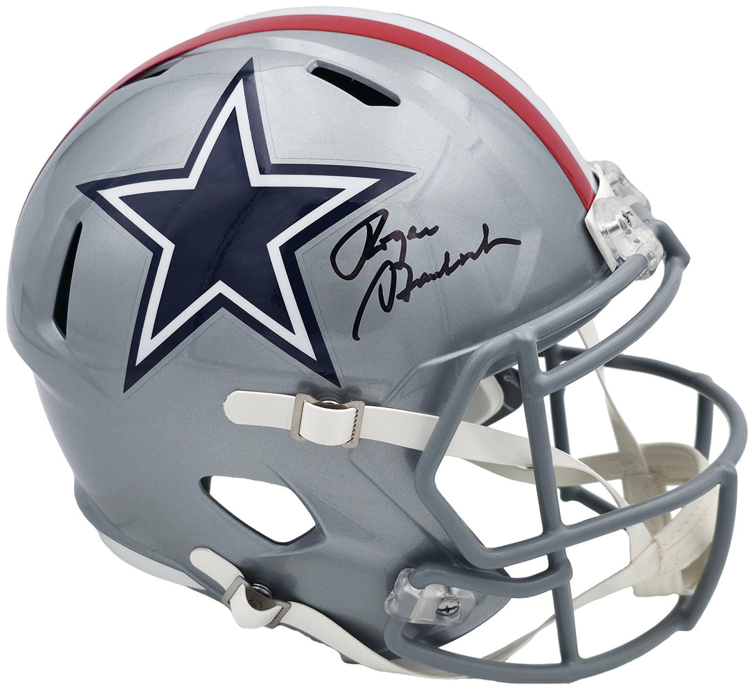 Roger Staubach Auto Cowboys 1976 Throwback Silver Full Size Rep Helmet Beckett