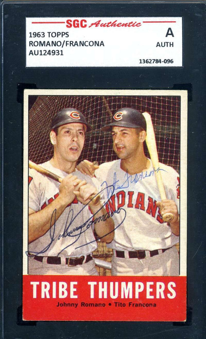 Johnny Romano Tito Francona SGC Signed 1963 Topps Tribe Thumpers Autograph