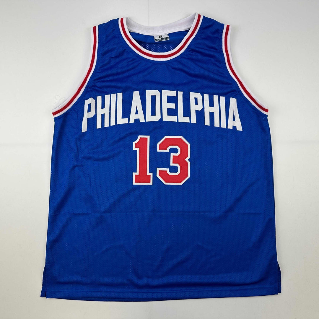 Facsimile Autographed Wilt Chamberlain Philadelphia Blue Reprint Auto Jersey XL