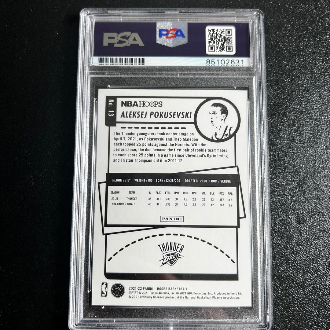 2021-22 Panini Hoops #13 Aleksej Pokusevski Signed Card AUTO PSA Slabbed Thunder