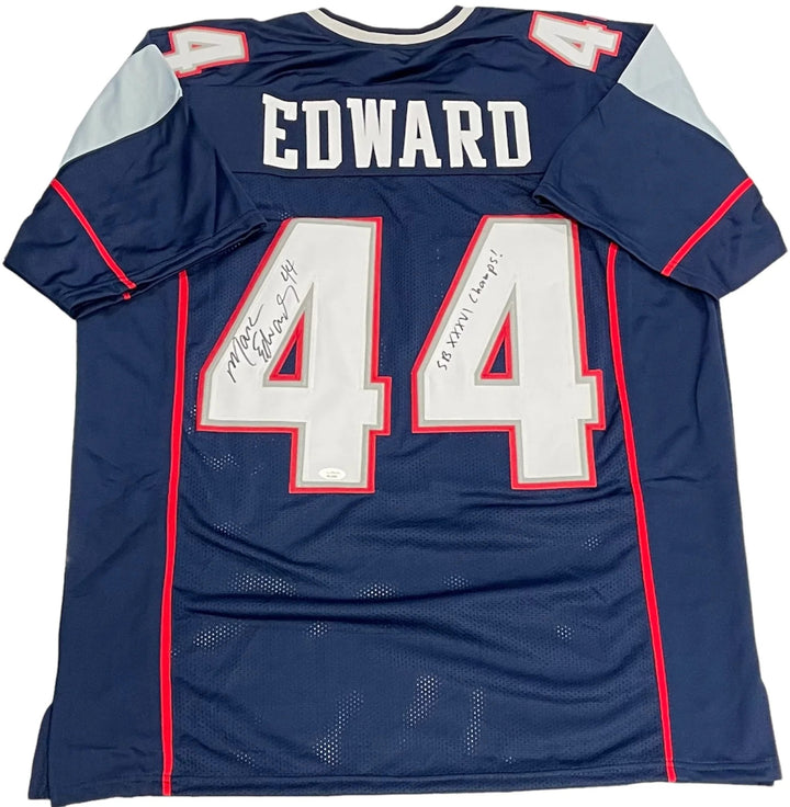 Marc Edwards "SBXXXVI Champs!" Autographed New England Patriots Custom Jersey (J
