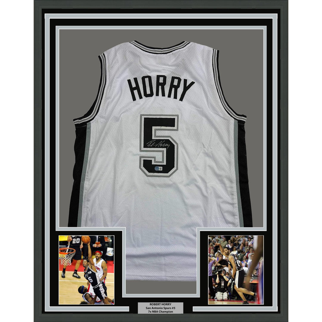 Framed Autographed/Signed Robert Horry 35x39 San Antonio White Jersey COA