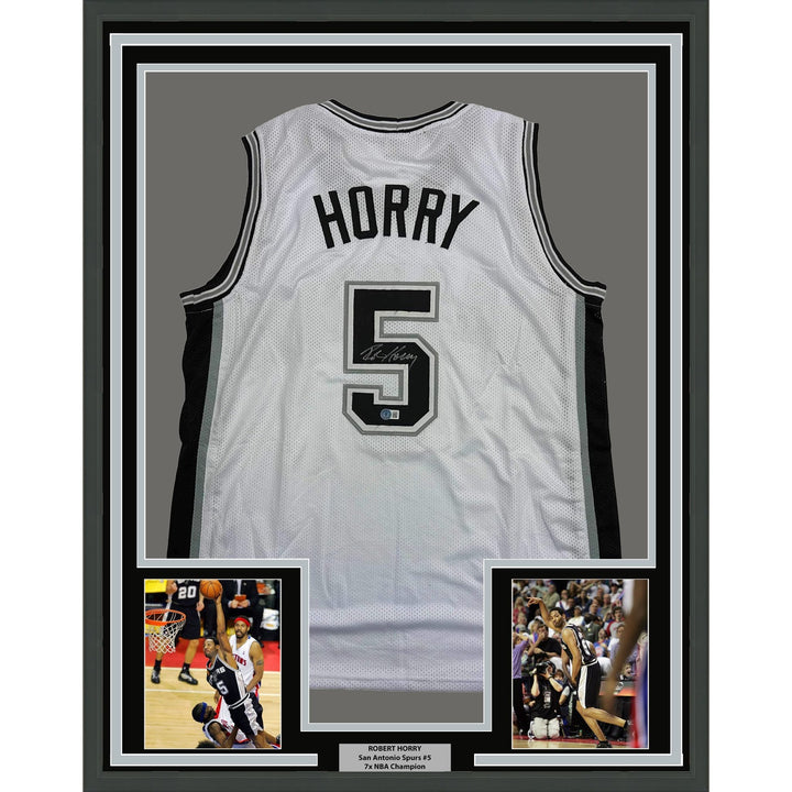 Framed Autographed/Signed Robert Horry 35x39 San Antonio White Jersey COA