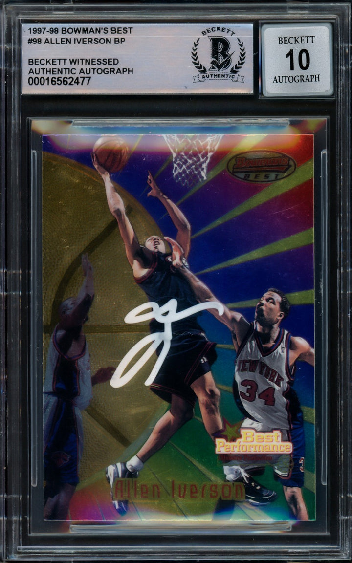 Allen Iverson Auto Signed 1997-98 Bowman's Best Card 98 76ers Sig 10 Beckett Wit