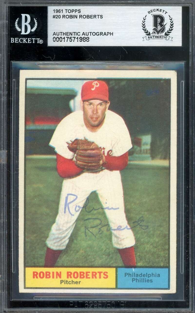 Robin Roberts Beckett BAS Signed 1961 Topps Autograph