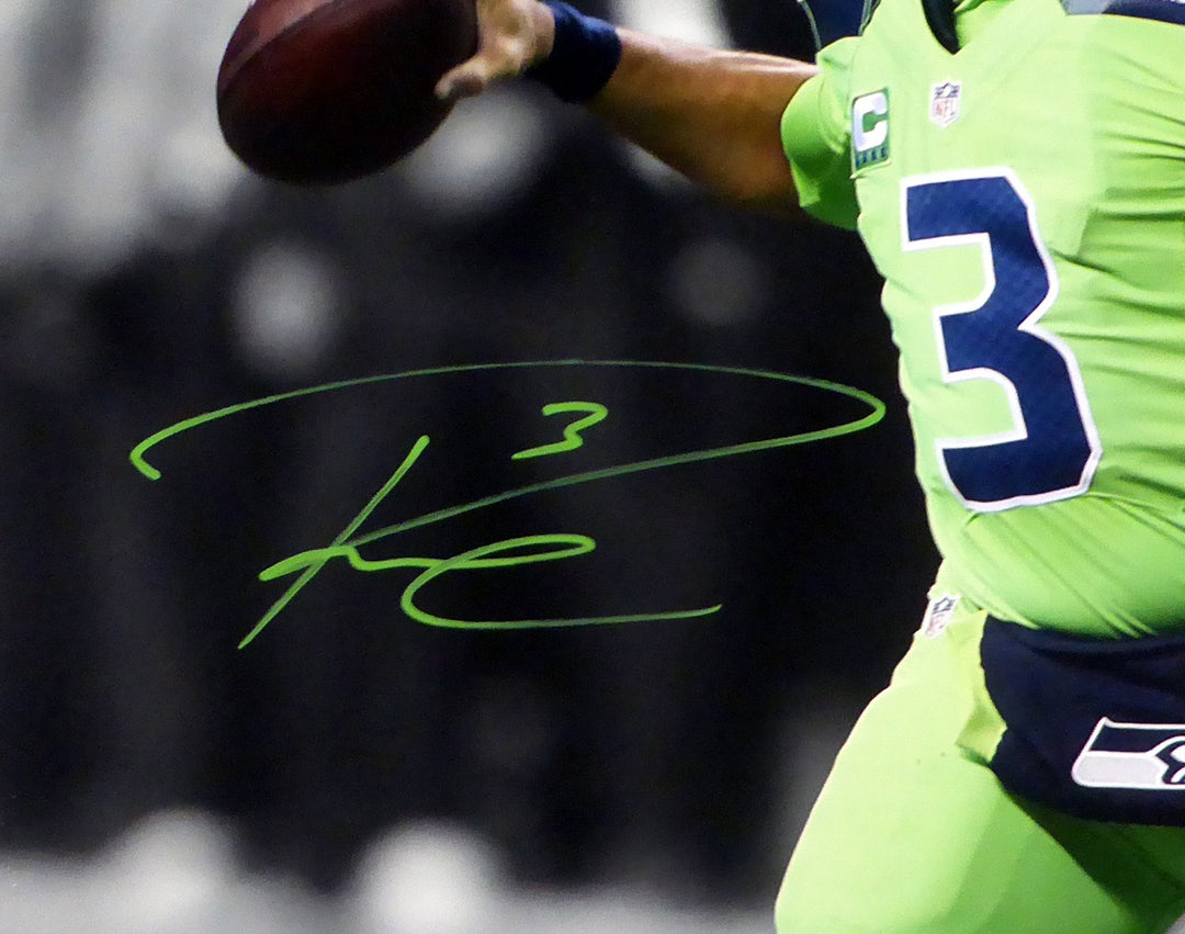 Russell Wilson Signed 16x20 Photo Seahawks Action Green Color Rush RW Holo