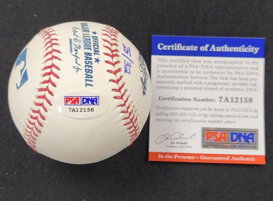 STEVE CARLTON Signed 3-inscription STAT MLB Baseball LE # /32 ~ PSA Witness COA