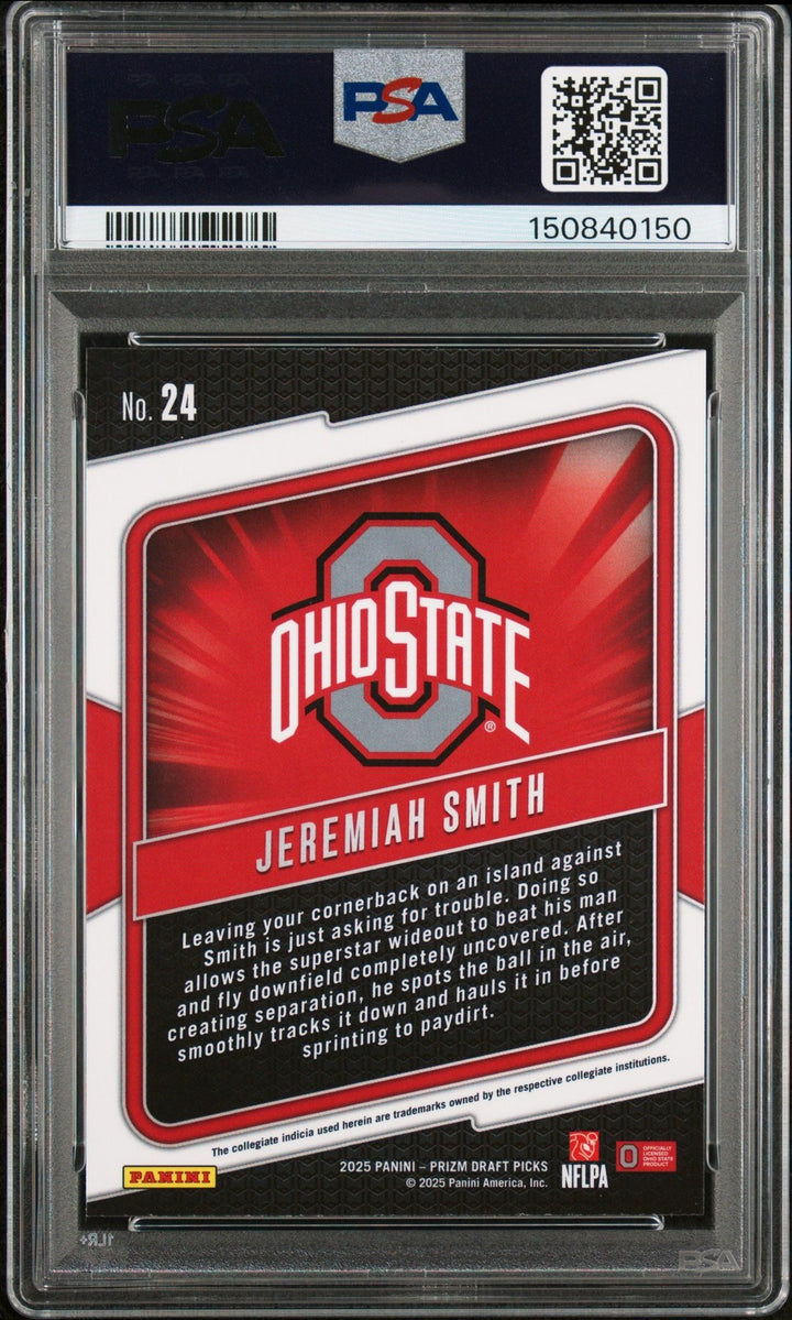 Graded 2025 Prizm DP Jeremiah Smith #24 Hype Rookie RC Football Card PSA 10