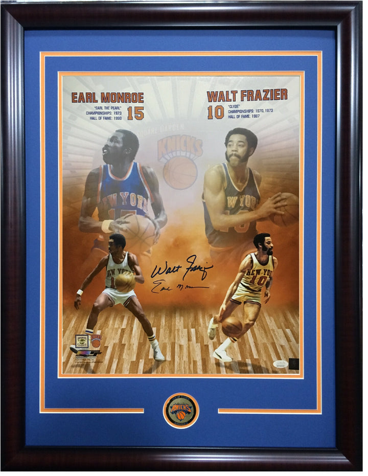 Walt Frazier Earl Monroe signed 16x20 photo framed Knicks Hof autograph Jsa Coa