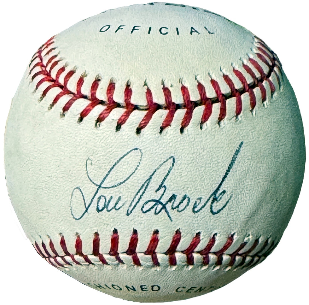 Lou Brock signed Official Spalding All Star Baseball imperfect- COA HOF/Cards