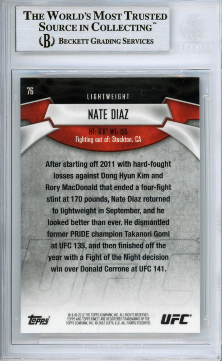 2012 Topps Finest UFC Nate Diaz Signed Trading Card BAS Encapsulated Autograph