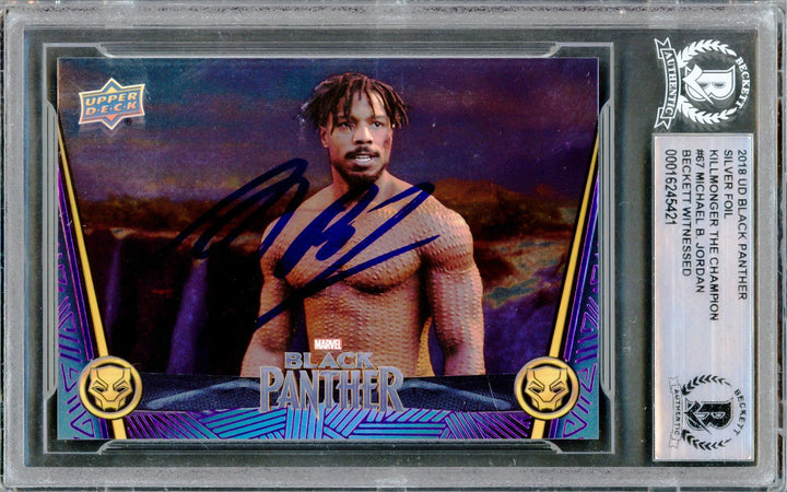 Michael B Jordan Auto 2018 UD Black Panther Silver Foil Card 67 Okoye KillMonger