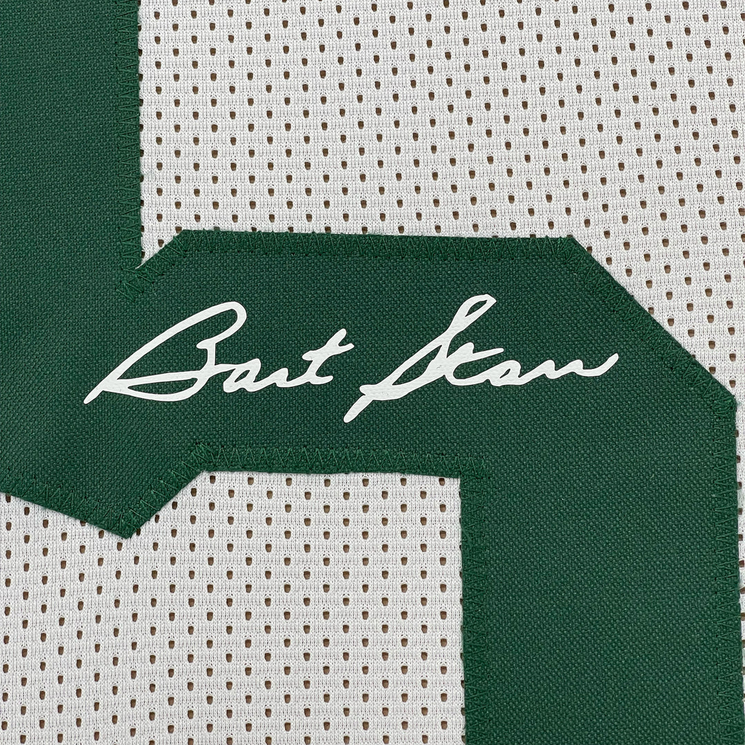 Framed Facsimile Autographed Bart Starr 33x42 Green Bay White Reprint Jersey