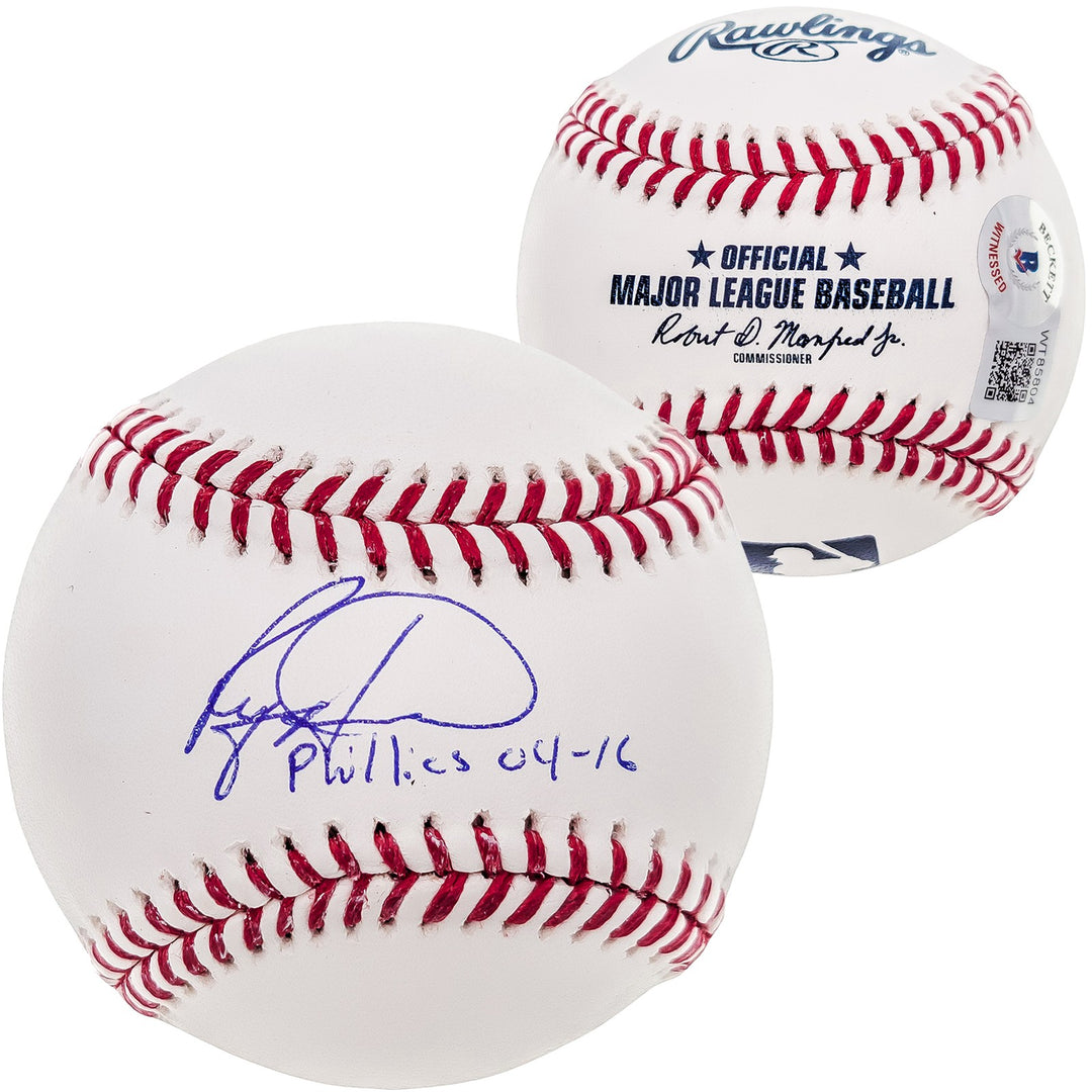 Ryan Howard Auto Signed Baseball Philadelphia Phillies "Phillies 04-16" Beckett