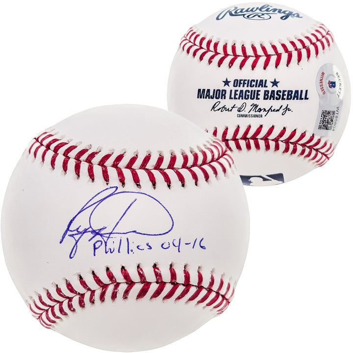 Ryan Howard Auto Signed Baseball Philadelphia Phillies "Phillies 04-16" Beckett