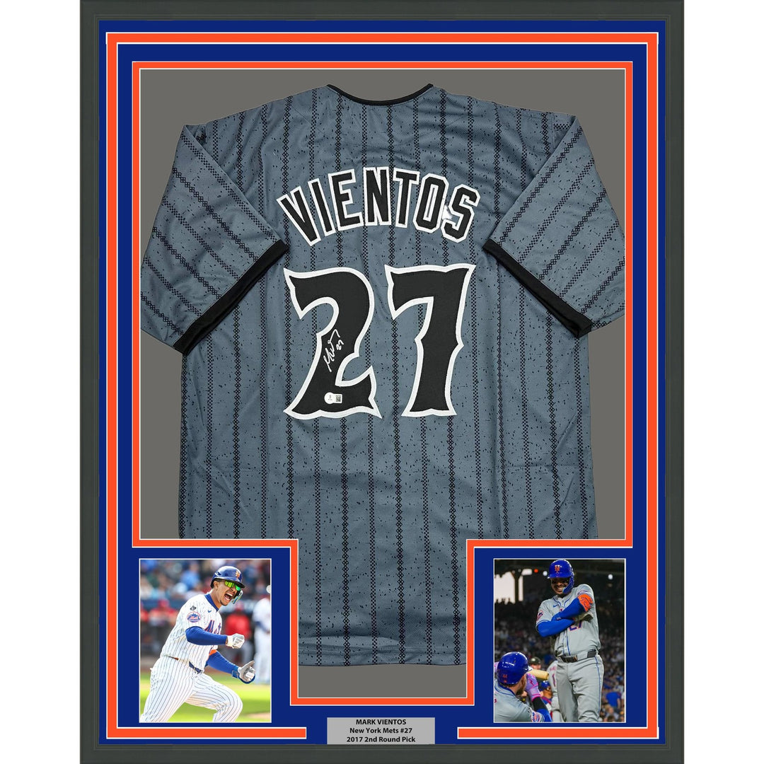 Framed Autographed/Signed Mark Vientos 35x39 New York Grey Jersey BAS COA