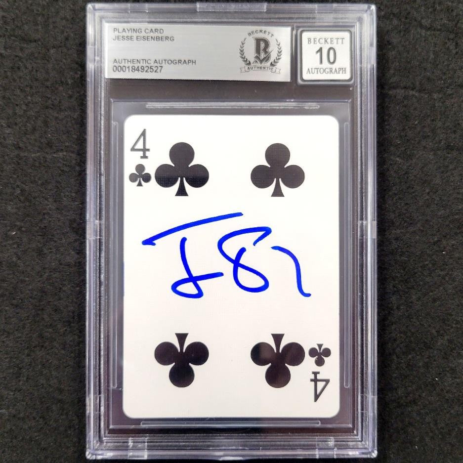 Jesse Eisenberg signed 4 Clovers Playing Card Now You See Me Beckett BAS 10 auto