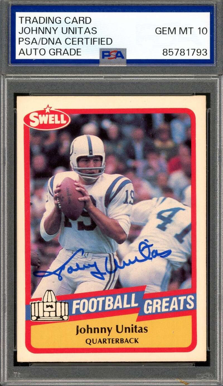 Johnny Unitas Gem Mint 10 PSA DNA Signed 1989 Swell Greats Autograph