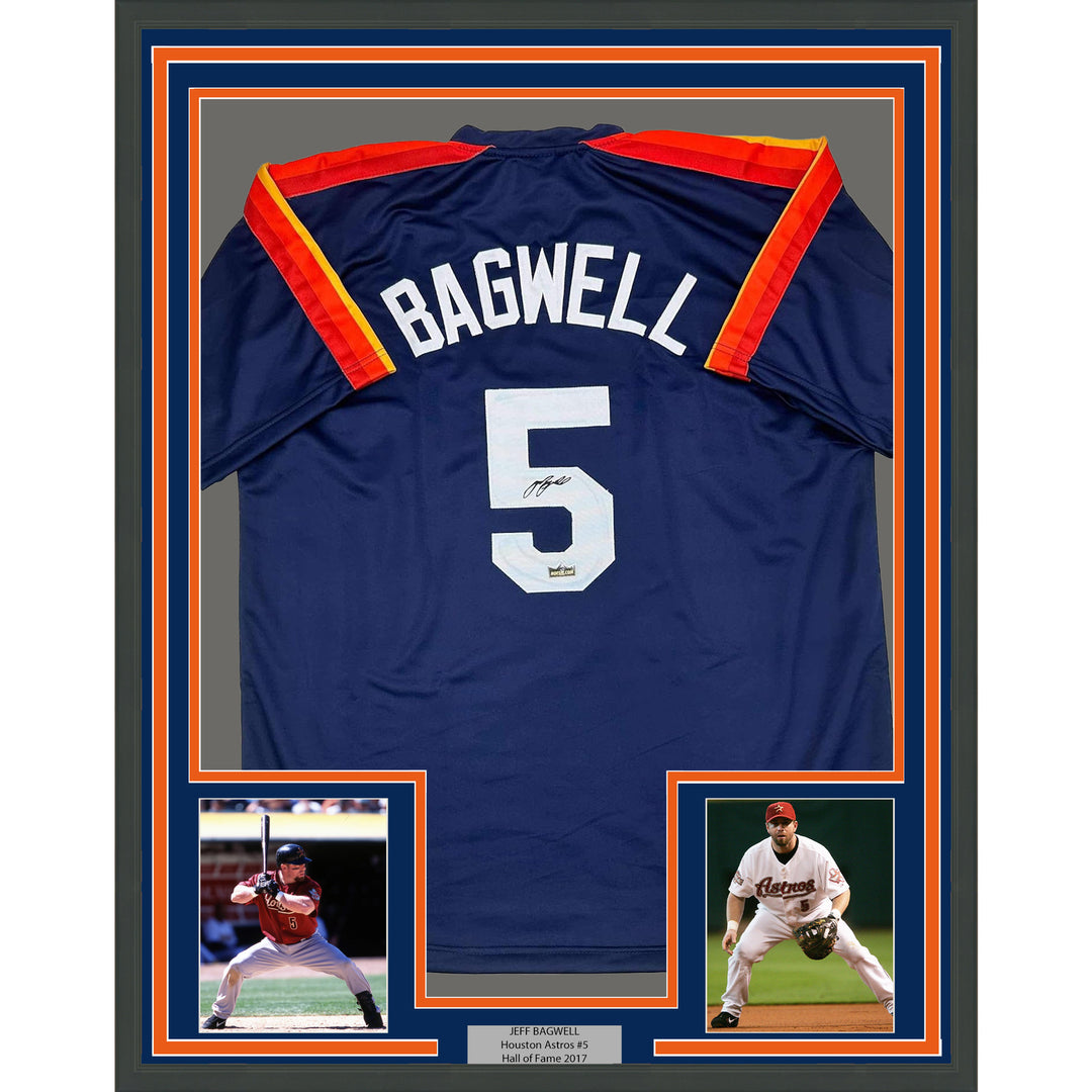 Framed Facsimile Autographed Jeff Bagwell 35x39 Houston Blue Reprint Jersey