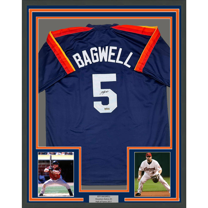 Framed Facsimile Autographed Jeff Bagwell 35x39 Houston Blue Reprint Jersey