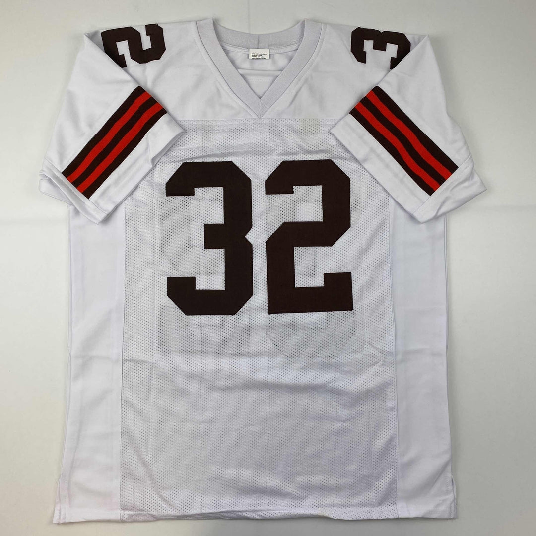 Facsimile Autographed Jim Brown Cleveland White Reprint Jersey Size Men's XL