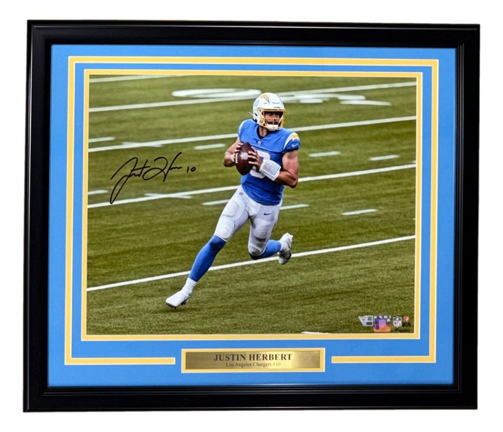 Justin Herbert Signed Framed 16x20 Los Angeles Chargers Running Photo Fanatics
