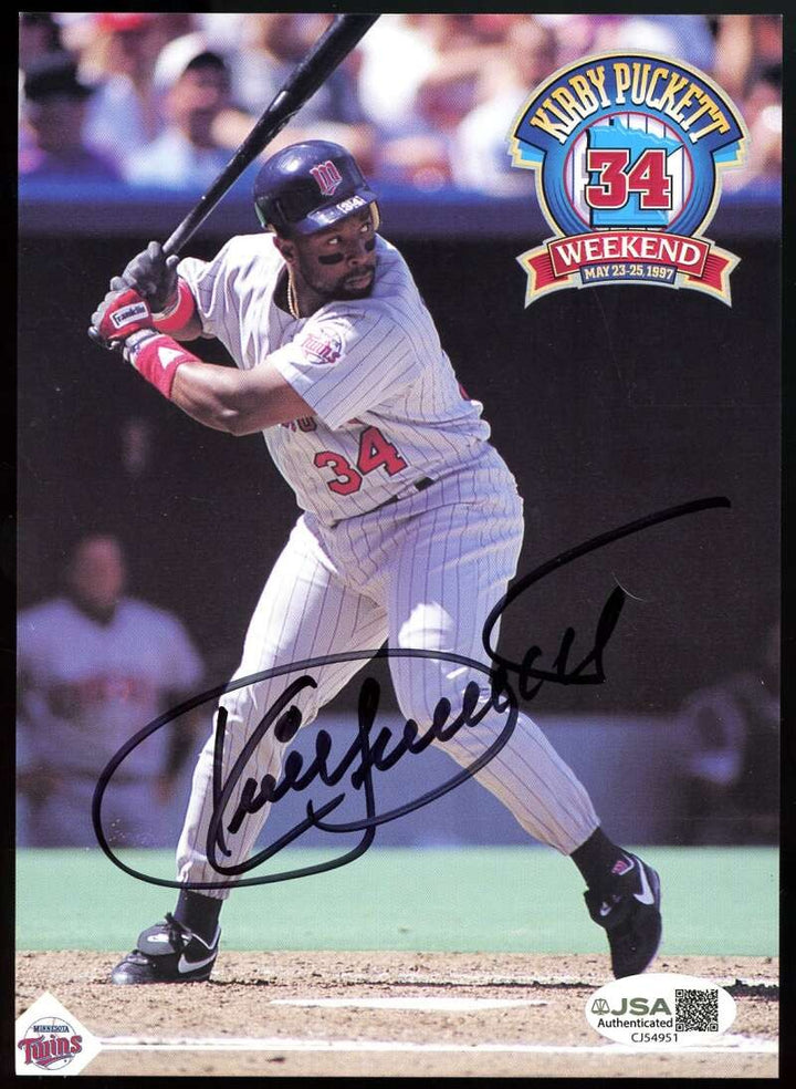 Kirby Puckett JSA Coa Signed 5x7 Photo Autograph