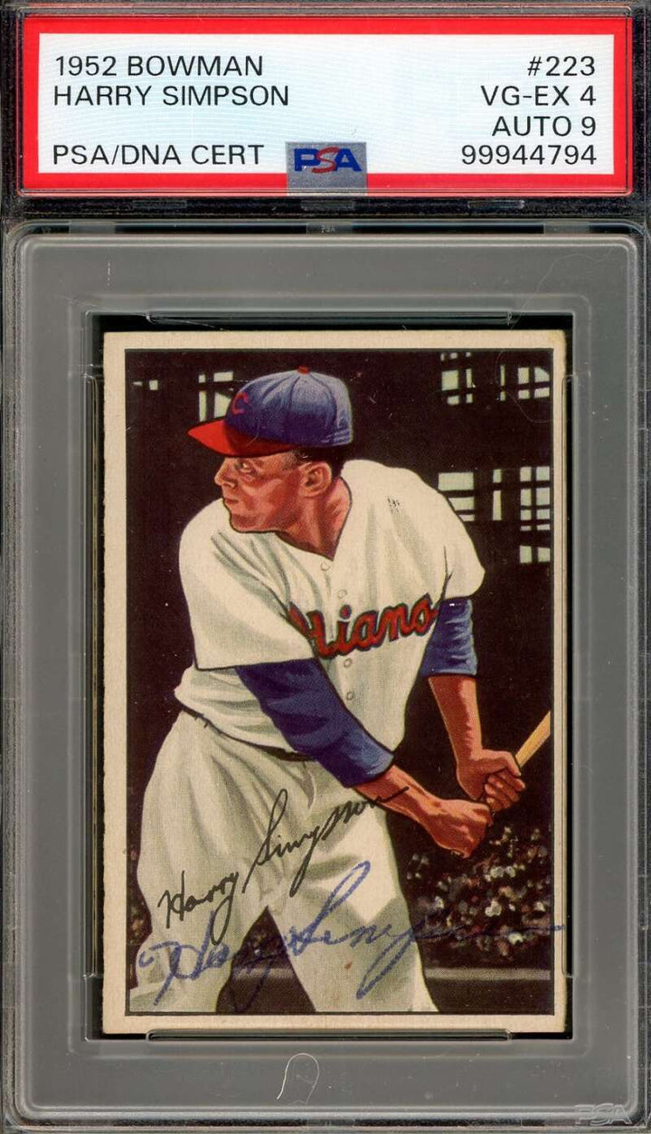 Harry Simpson Mint 9 PSA DNA Signed 1952 Bowman Rookie Autograph