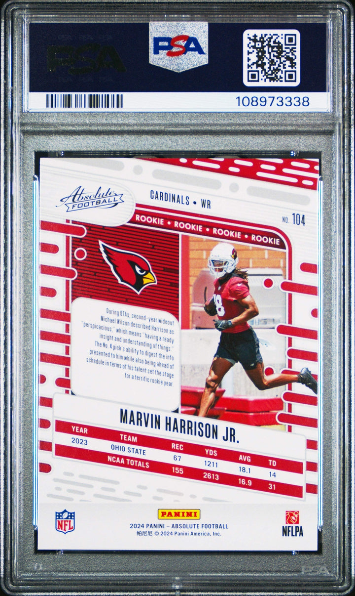 Graded 2024 Panini Absolute Marvin Harrison Jr #104 Orange Football Card PSA 10