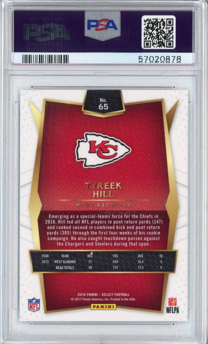 Graded 2016 Panini Select Tyreek Hill #65 Rookie RC Football Card PSA 10 Mint
