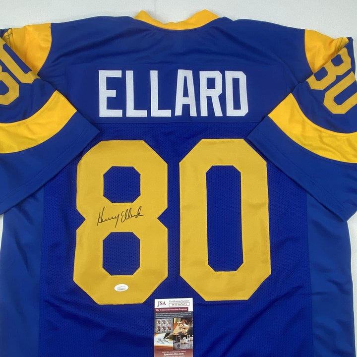 Autographed/Signed HENRY ELLARD Los Angeles LA Blue Football Jersey JSA COA Auto