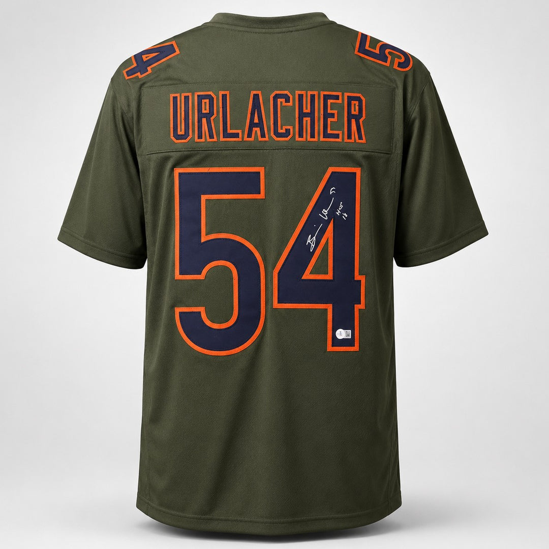 Chicago Bears Brian Urlacher Signed Camo Green Jersey "HOF 18" Beckett Witness