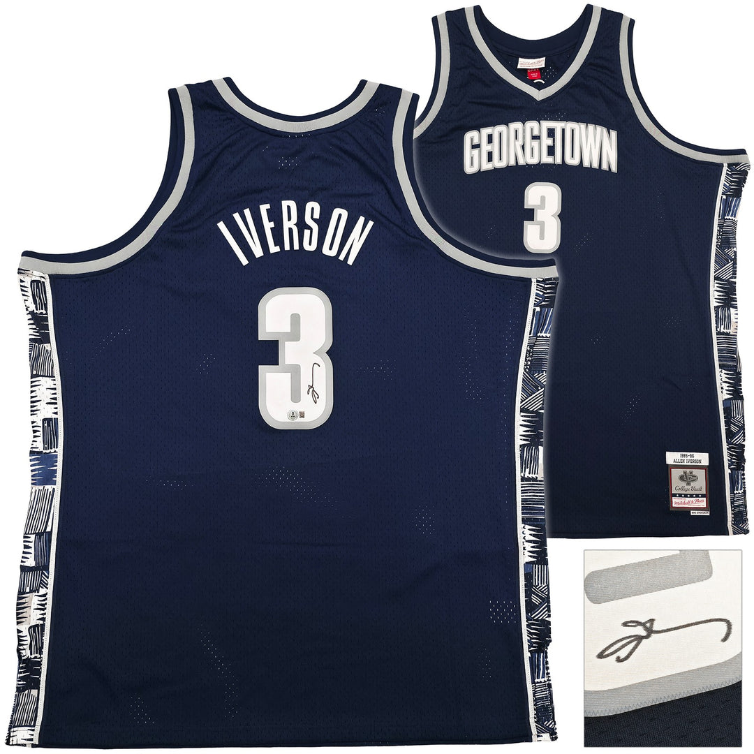 Georgetown Hoyas Allen Iverson Auto Blue Mitchell Ness 95-96 Jersey 2XLT BAS