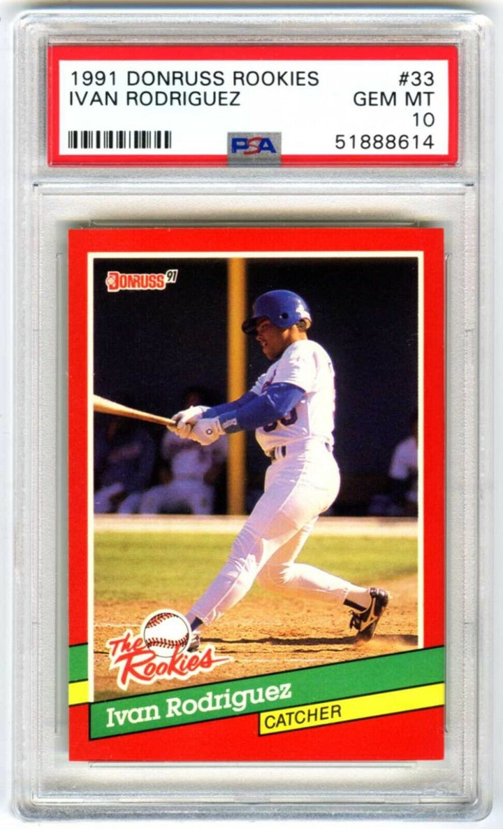 Graded 1991 Panini Donruss Rookies Ivan Rodriguez #33 RC Baseball Card PSA 10