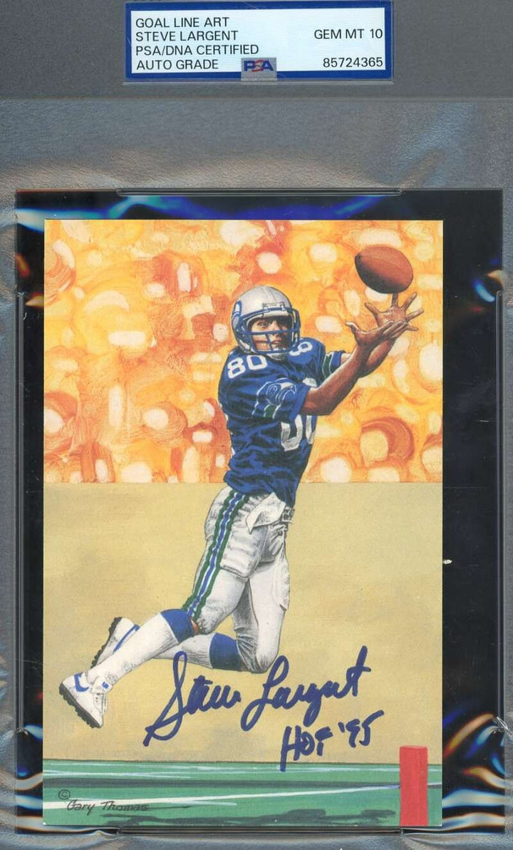 Steve Largent Gem Mint 10 PSA DNA Signed Goal Line Art Card GLAC HOF 95