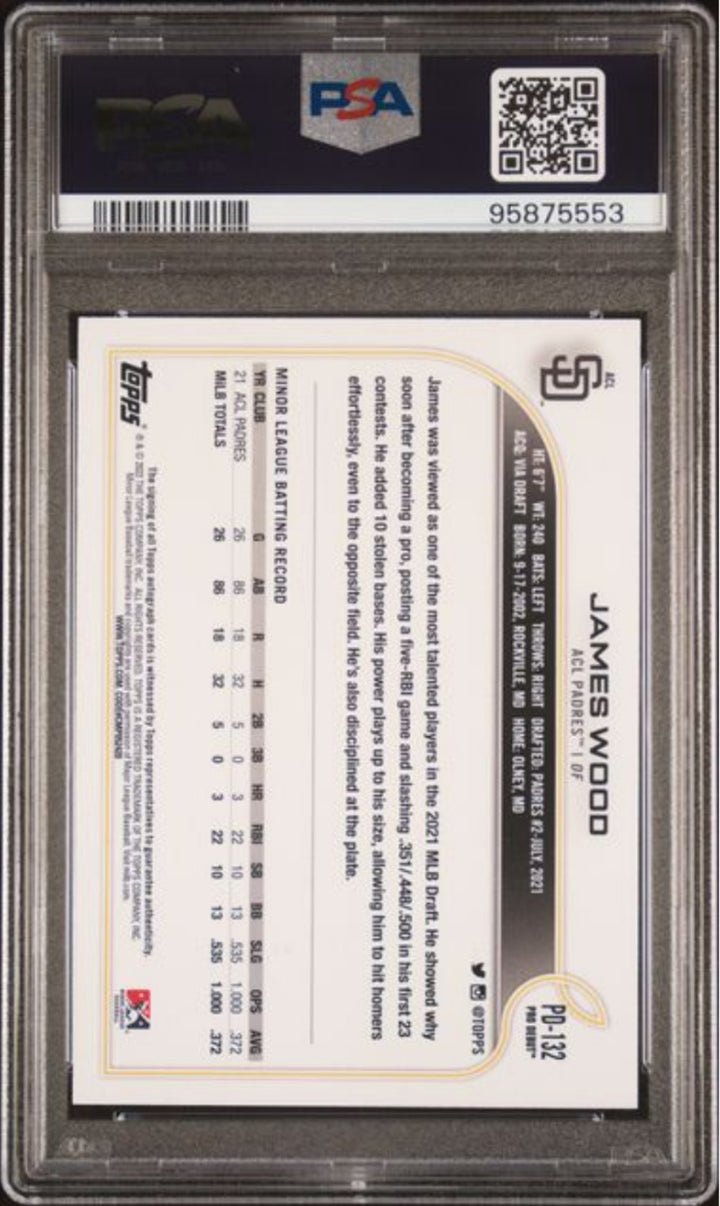Graded 2022 Topps Pro Debut James Wood #PD132 Autograph Rookie RC Card PSA 10