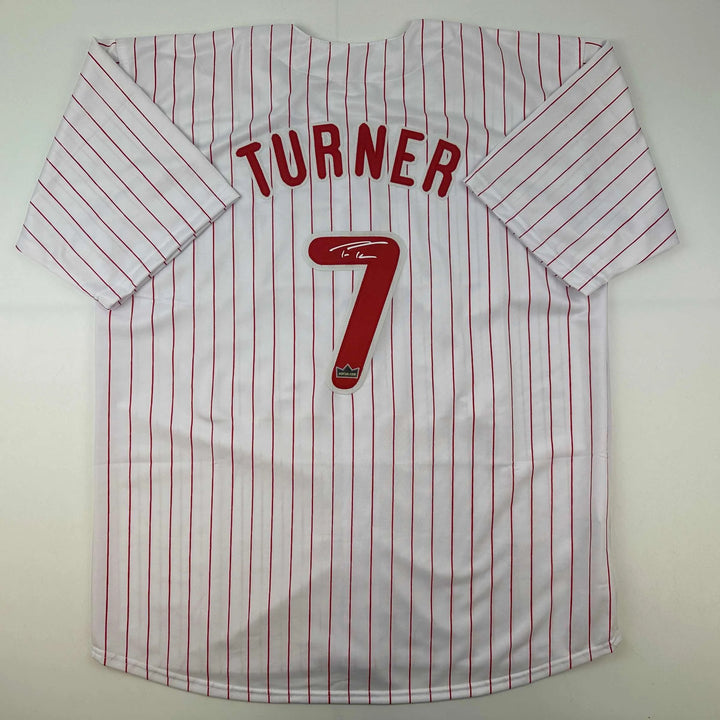 Facsimile Autographed Trea Turner Philadelphia Pinstripe Reprint Auto Jersey XL