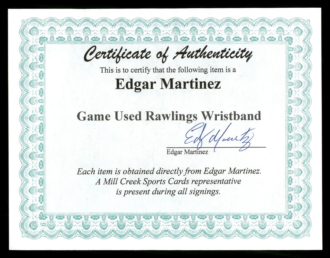 Edgar Martinez Unsigned Game Used Rawlings Navy Blue Wristband Auto Certificate