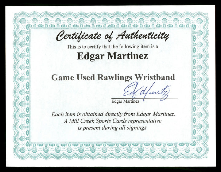 Edgar Martinez Unsigned Game Used Rawlings Navy Blue Wristband Auto Certificate