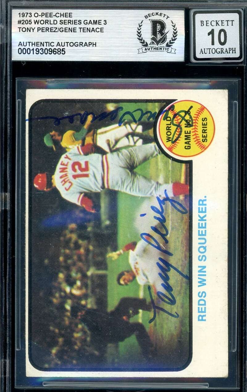 Tony Perez Gene Tenace Gem Mint 10 Beckett BAS Signed 1973 O-Pee-Chee 1972 WS