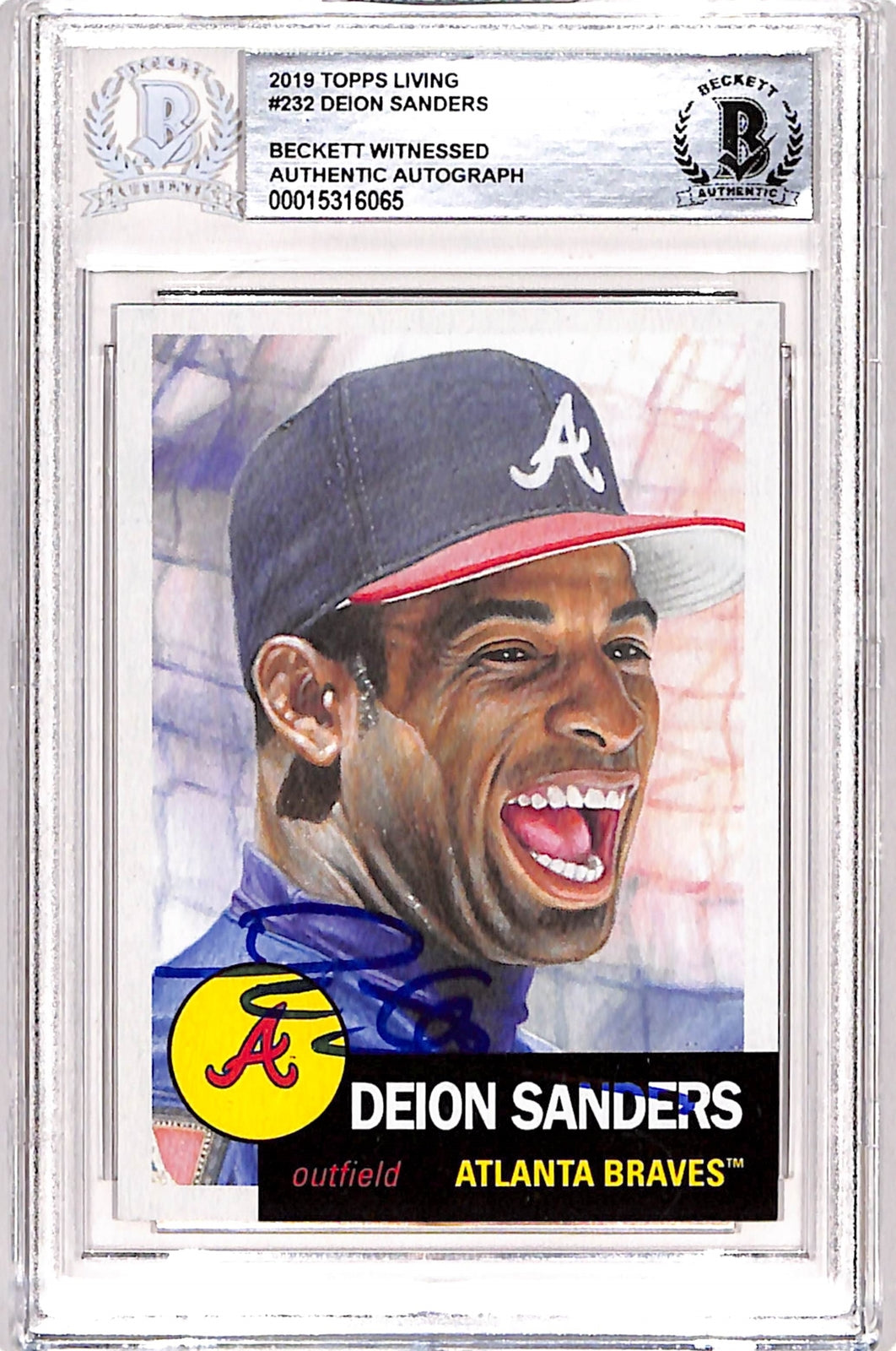 Deion Sanders Signed 2019 Topps Living #232 Trading Card Beckett 37145