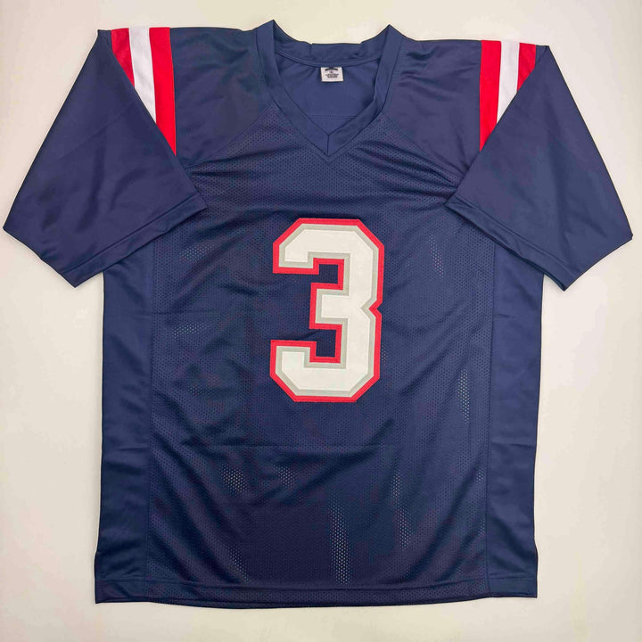 Autographed/Signed DeMario Douglas New England Blue Jersey Beckett BAS COA