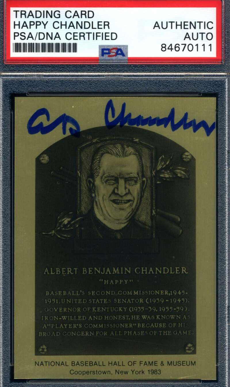Happy Chandler PSA DNA Signed Gold Metallic Hall Of Fame Plaque Set Break Autogr