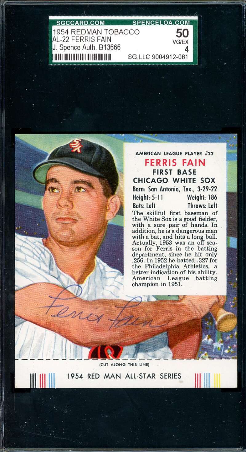 Ferris Fain JSA SGC Coa Signed 1954 Red Man Tobacco With Tab Autograph